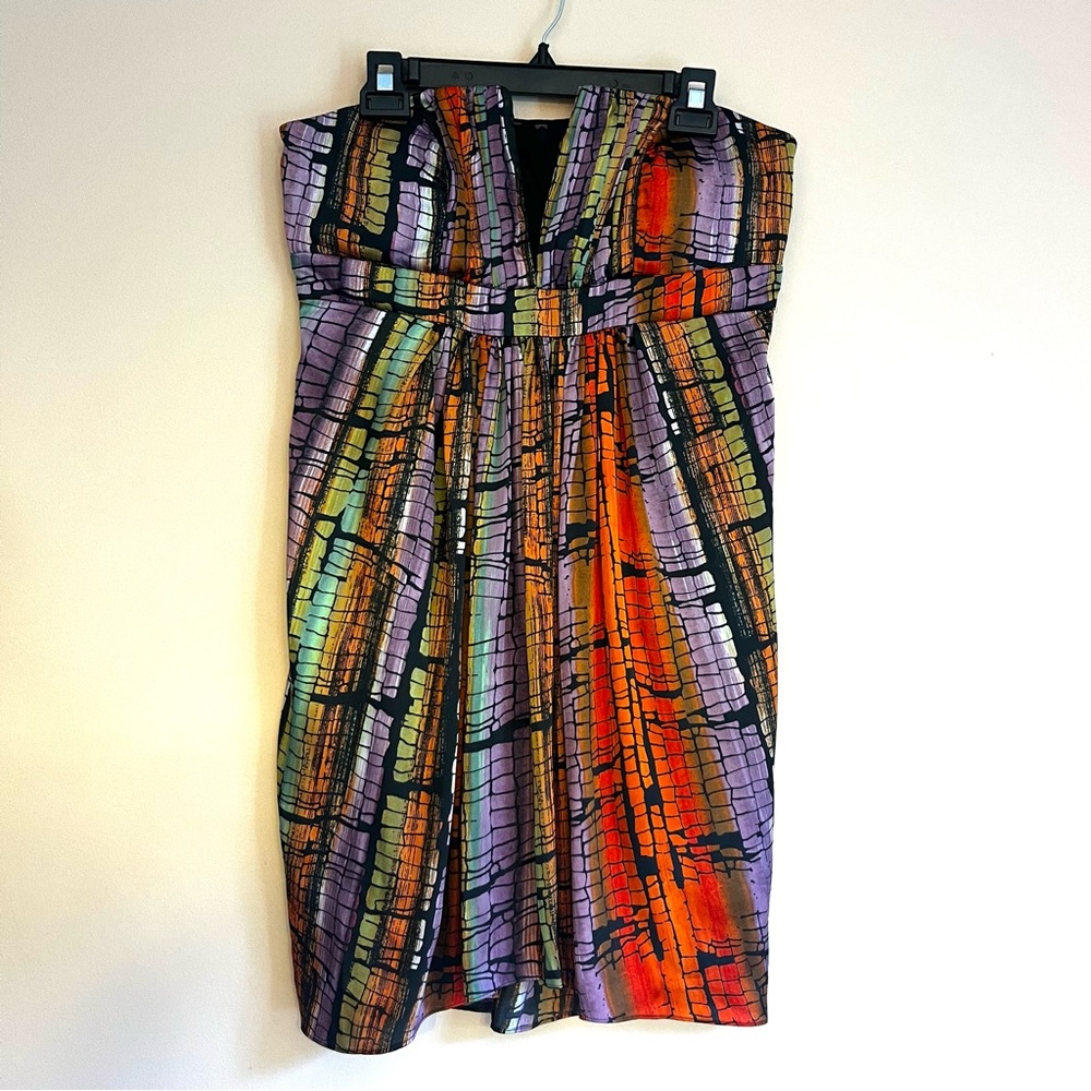 BCBGeneration Y2K Strapless Dress with Vibrant Animal Print Pattern, Mesh Detail